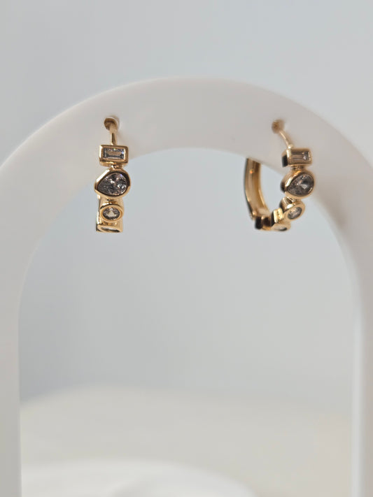 Multi-shaped Stone Huggies Earrings
