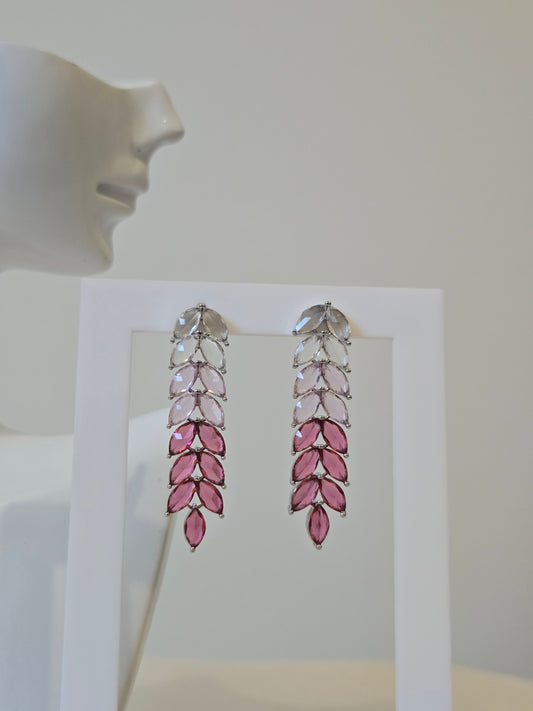 Hanging Pink Leaf Earrings