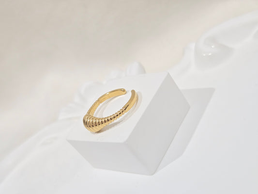 Ribbed Gold-Tone Adjustable Statement Ring