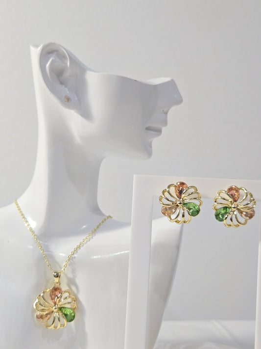 Elegant Sunflower Pendant Earrings Necklace Set
