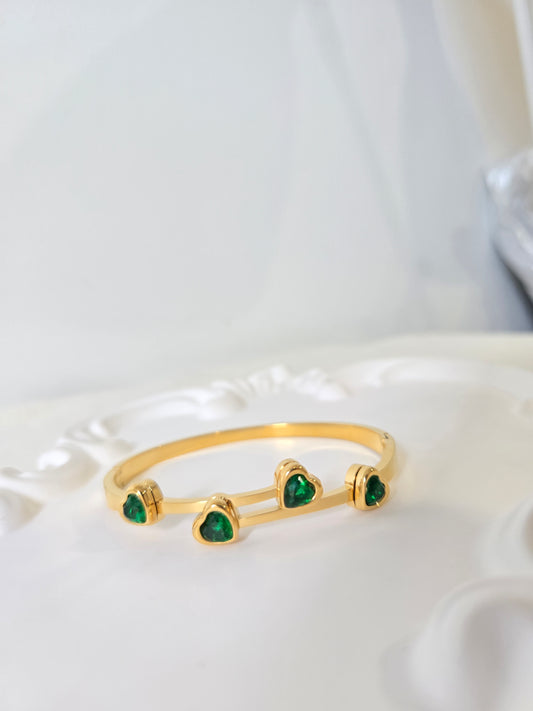 Openable Green Stone Bangle Bracelet