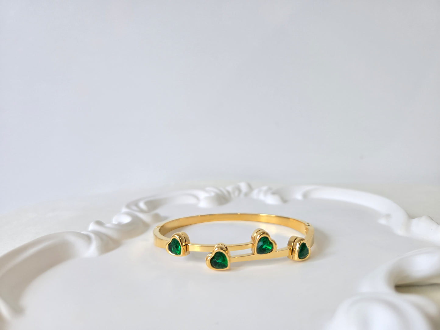 Openable Green Stone Bangle Bracelet