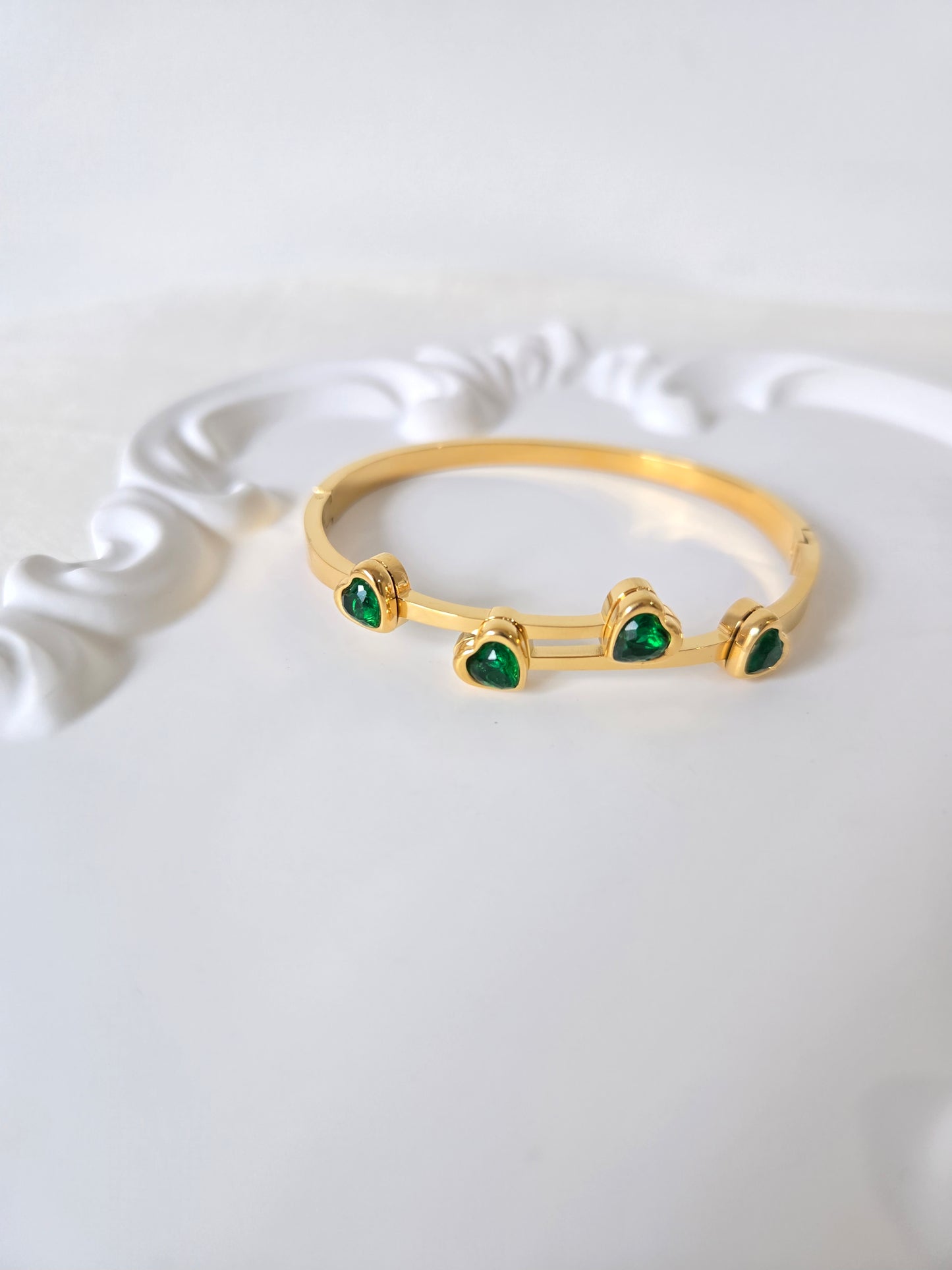 Openable Green Stone Bangle Bracelet