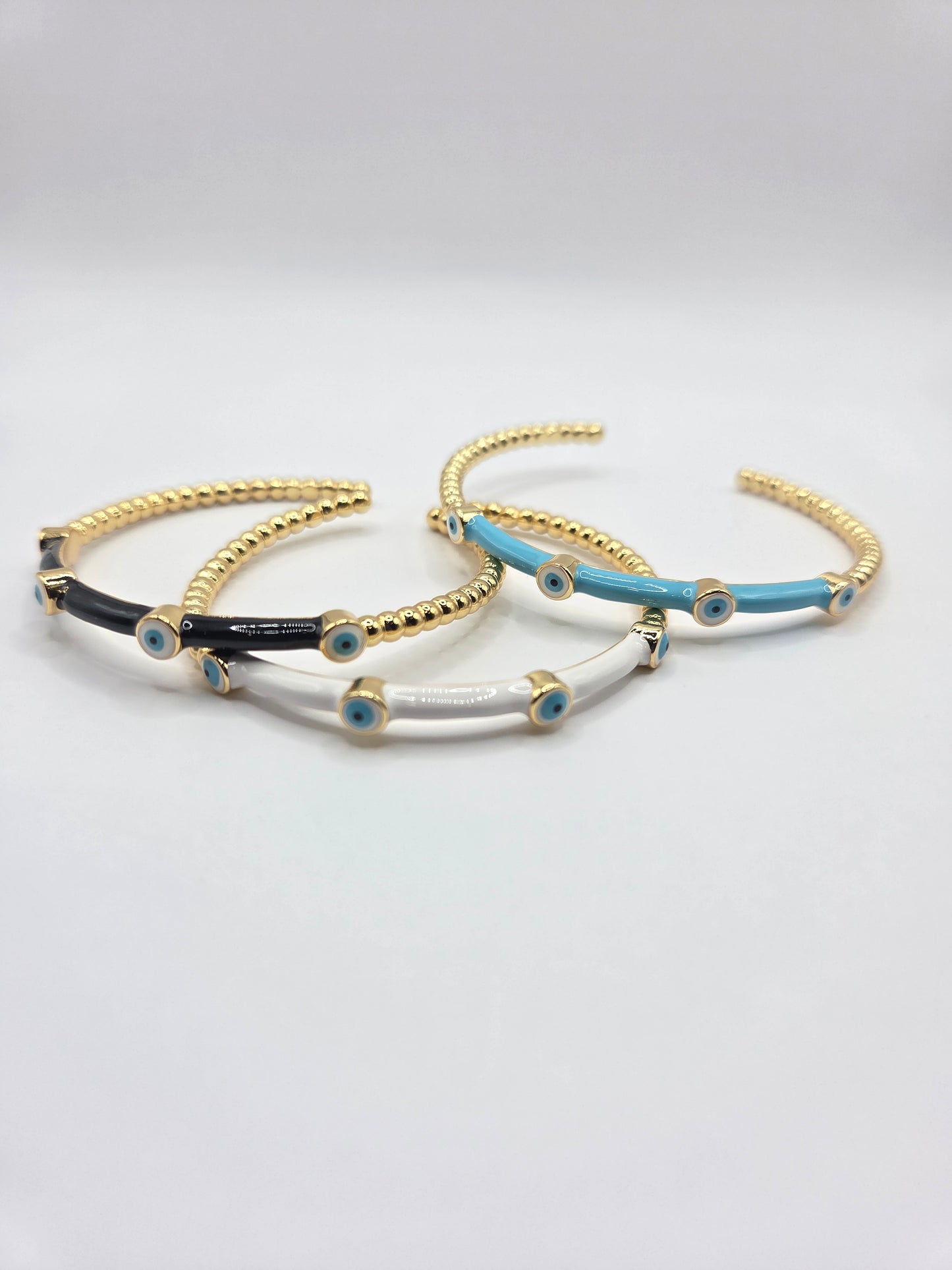 Gold Plated Enamel Evil Eye Bangle