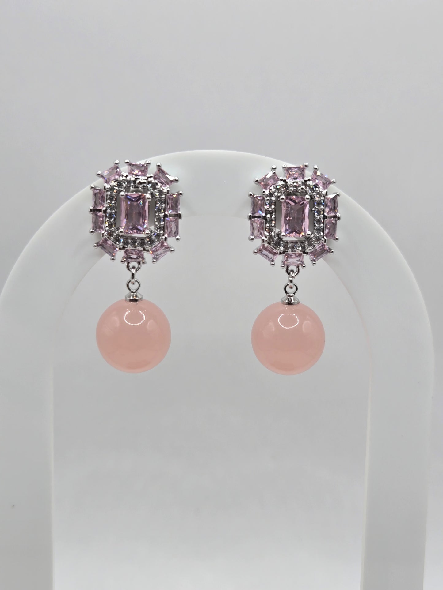 Geometric Crystal & Pearl Dangle Earrings