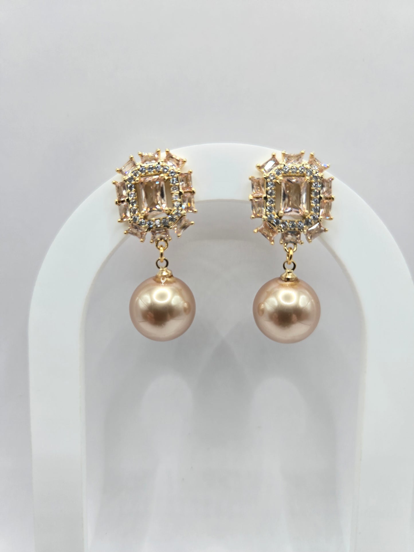 Geometric Crystal & Pearl Dangle Earrings