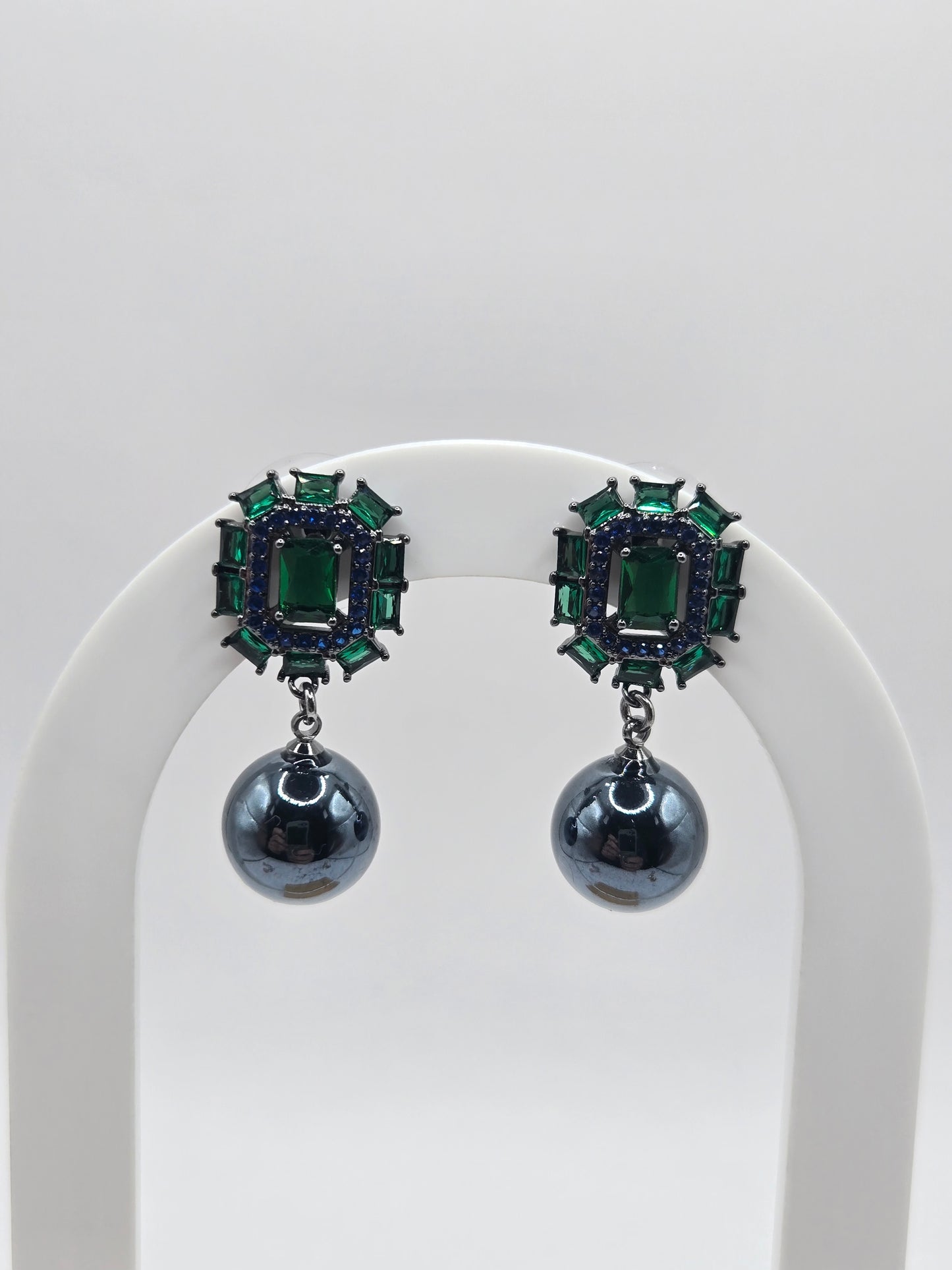 Geometric Crystal & Pearl Dangle Earrings
