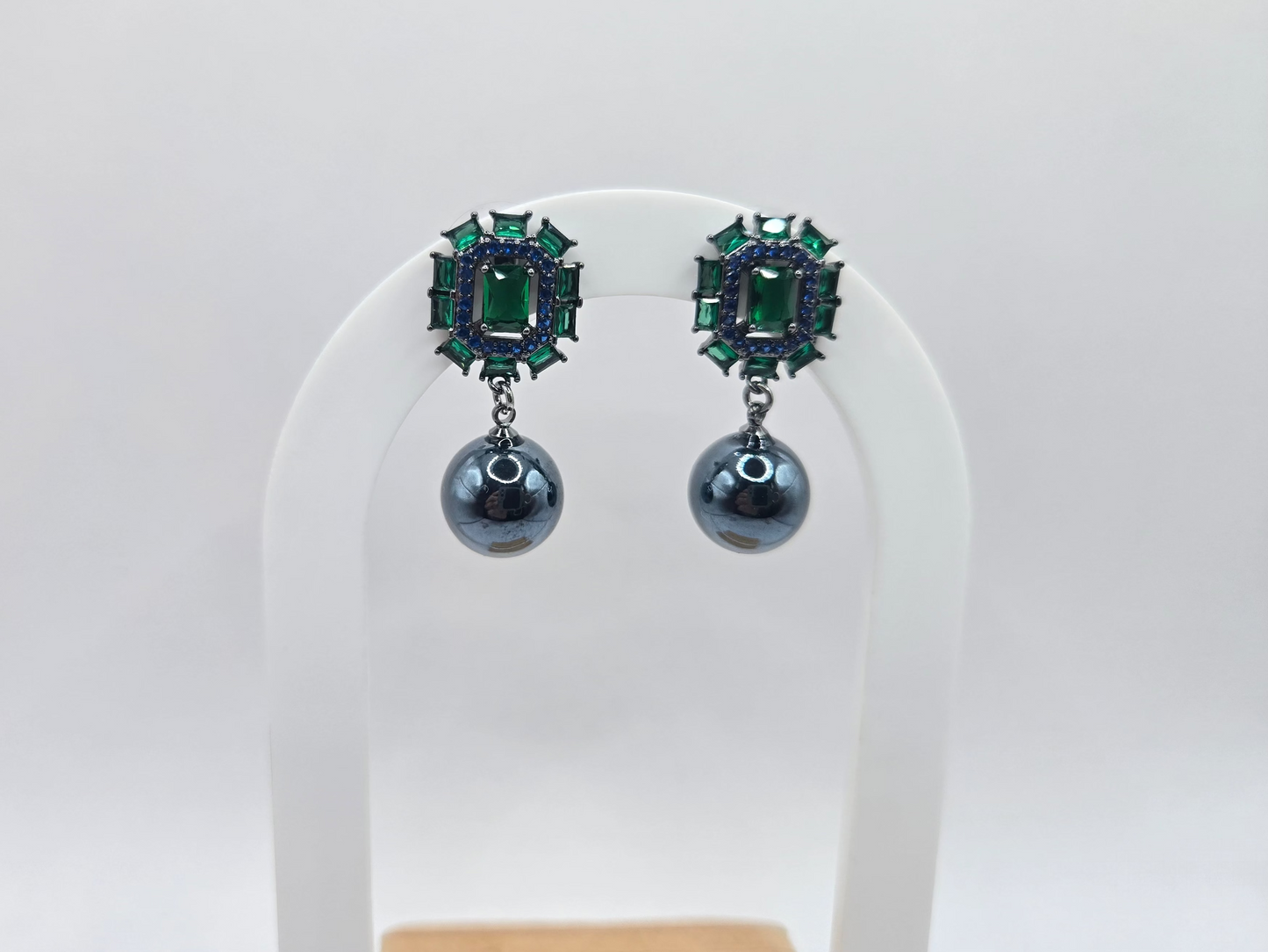 Geometric Crystal & Pearl Dangle Earrings