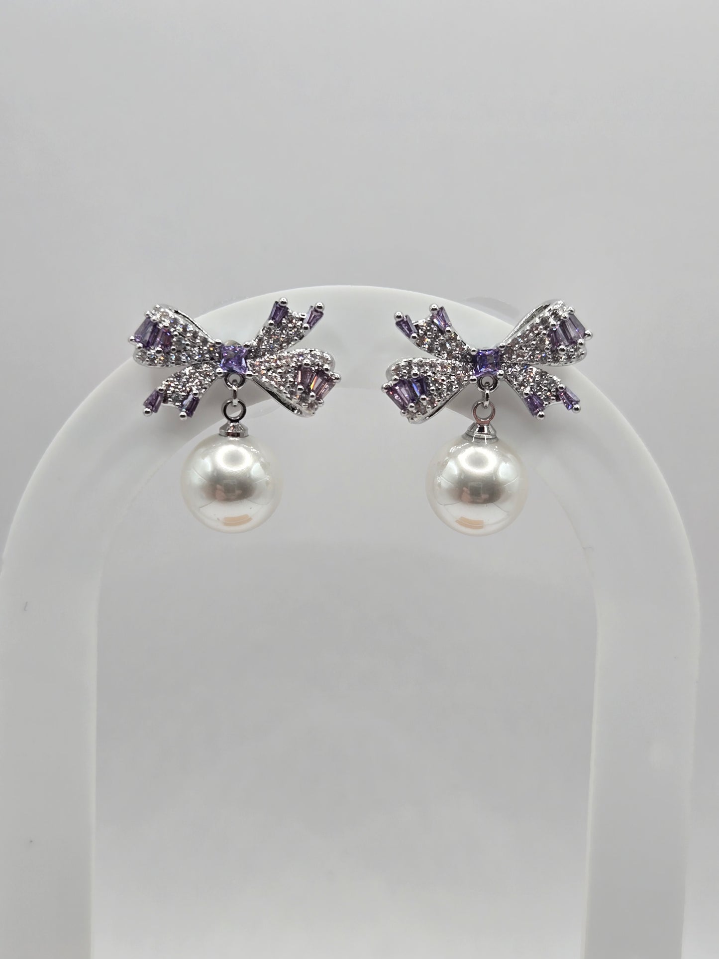 Crystal Bow & Pearl Dangle Earrings