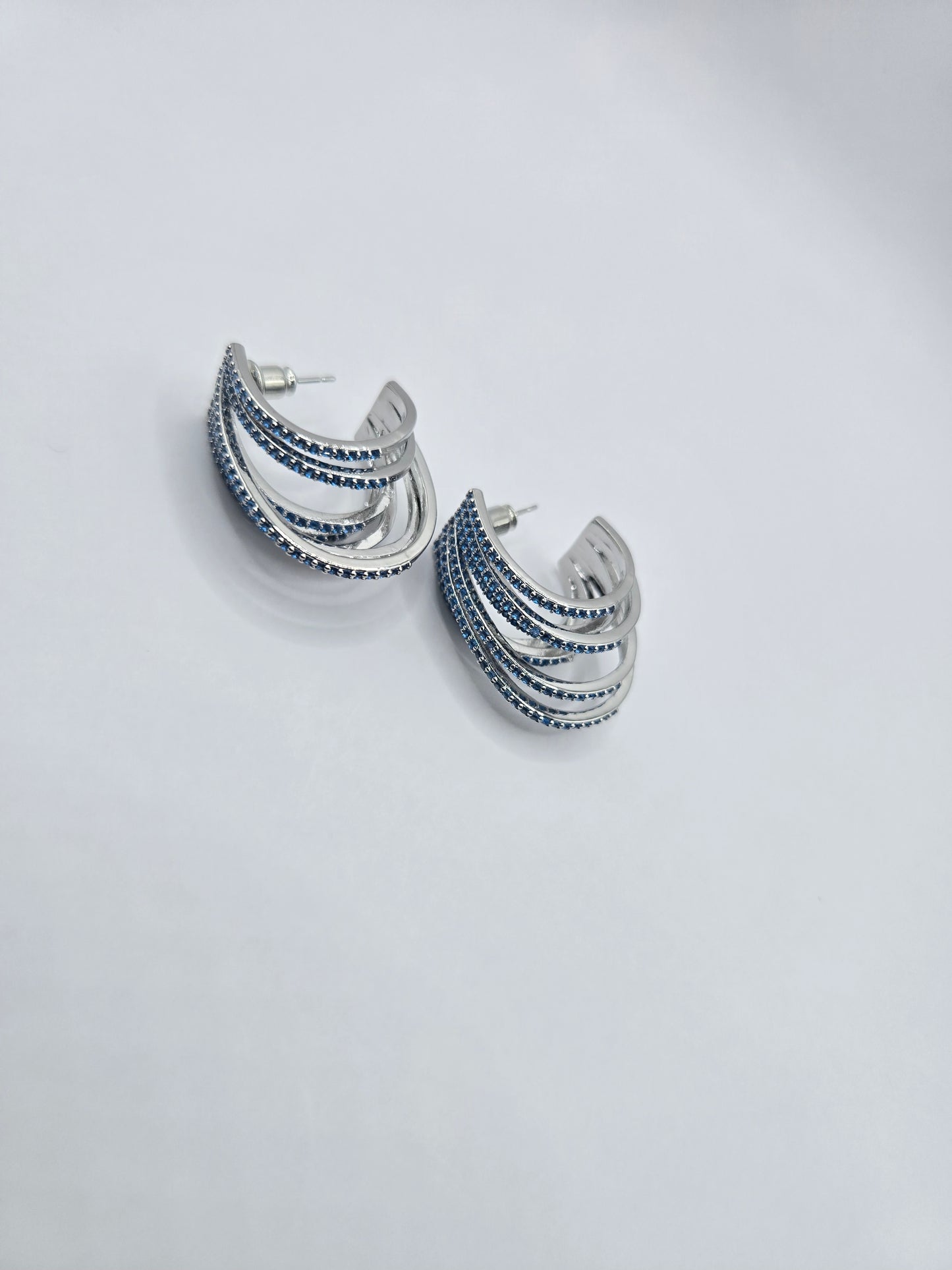 Multi-strand Blue Pave Crystal Statement Drop Earrings