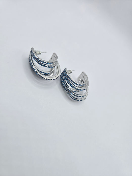 Multi-strand Blue Pave Crystal Statement Drop Earrings