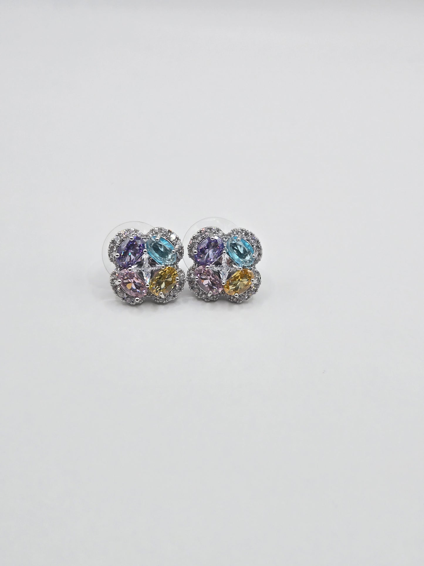 Radiant Clover Four Leaf Crystal Stud Earrings