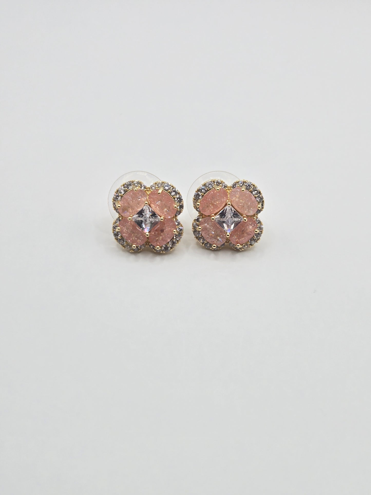 Radiant Clover Four Leaf Crystal Stud Earrings