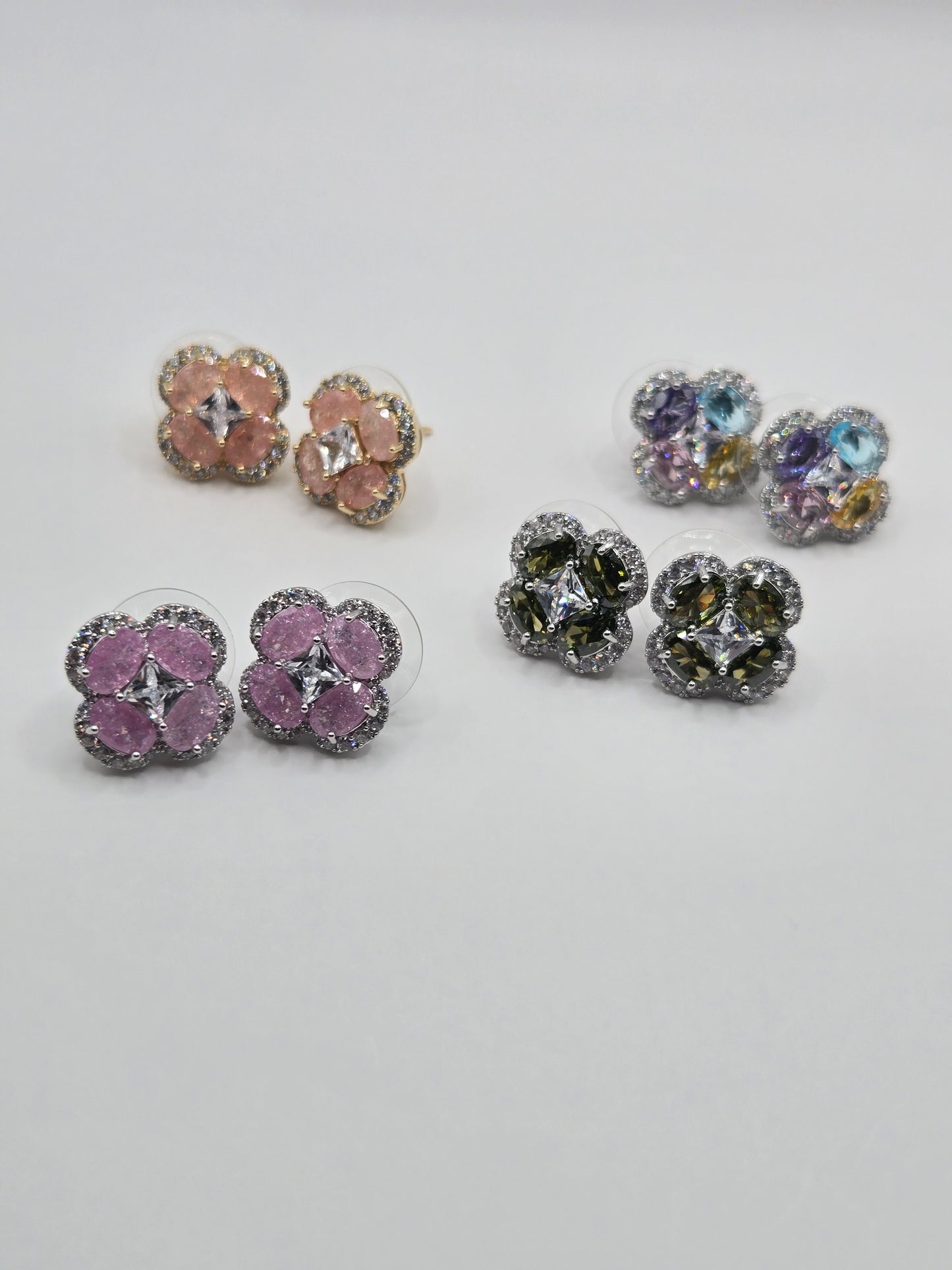 Radiant Clover Four Leaf Crystal Stud Earrings
