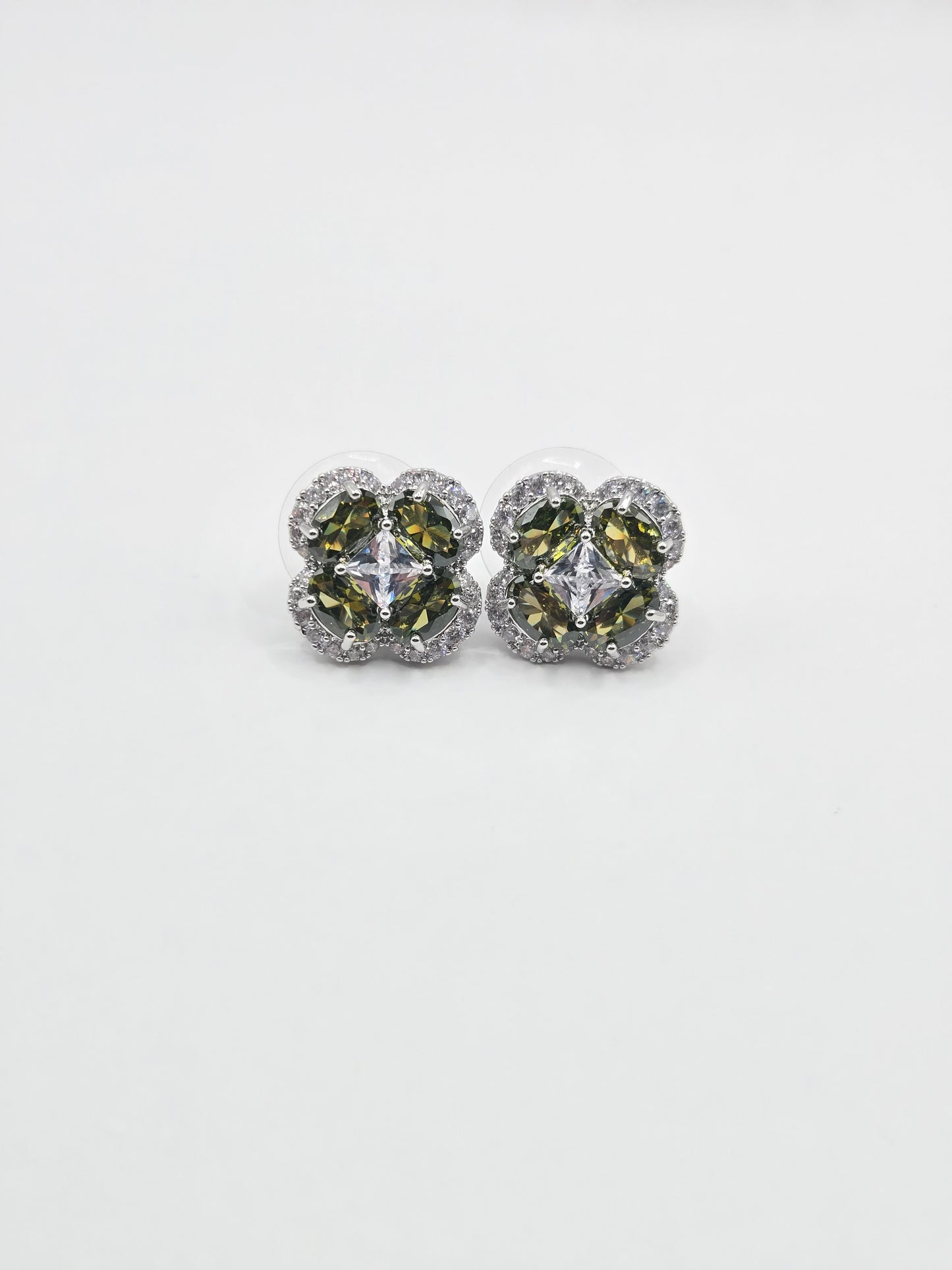 Radiant Clover Four Leaf Crystal Stud Earrings