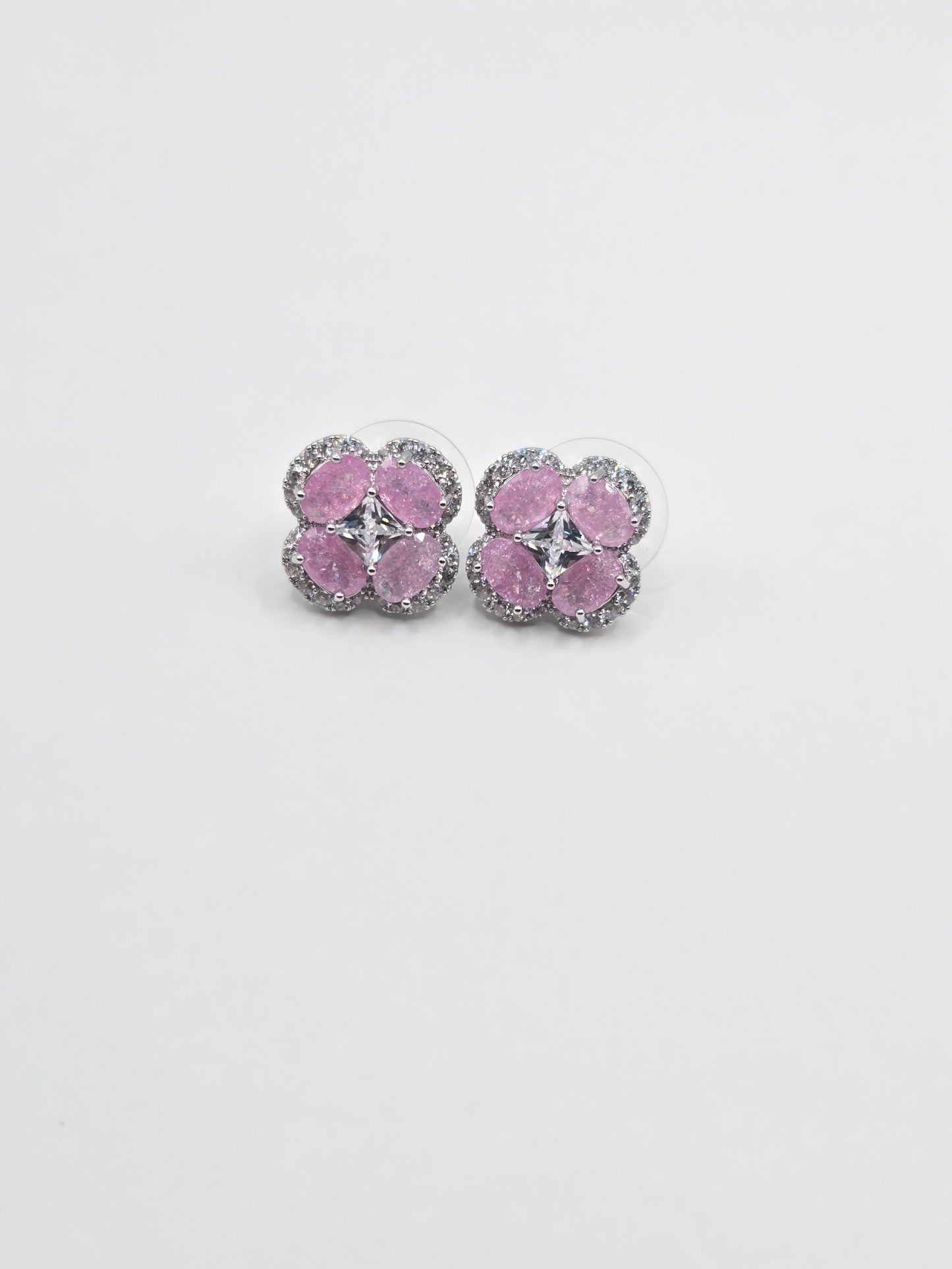 Radiant Clover Four Leaf Crystal Stud Earrings