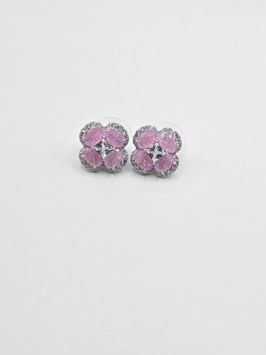 Radiant Clover Four Leaf Crystal Stud Earrings