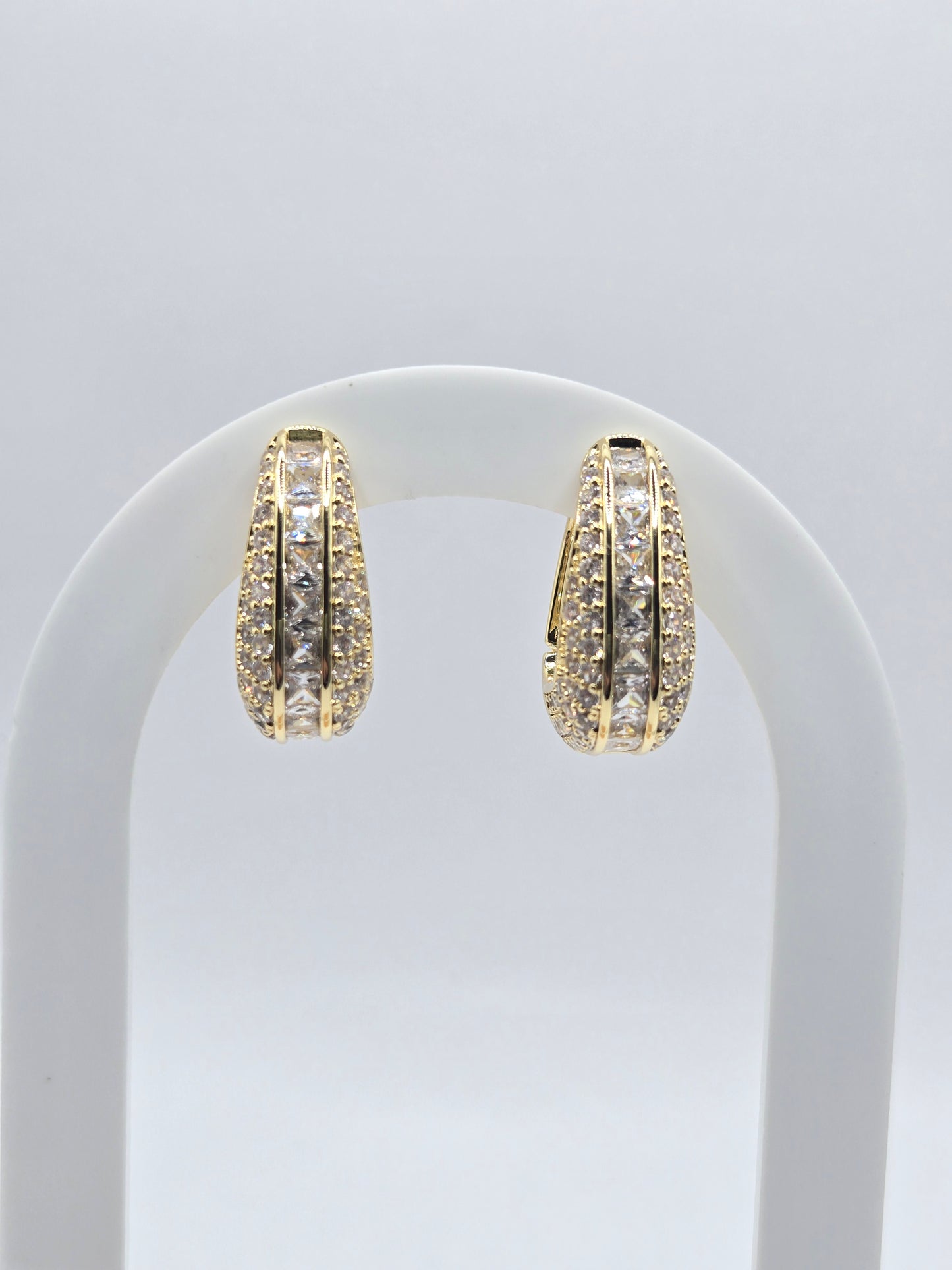 Double-Tone Crystal Huggie Hoop Earrings
