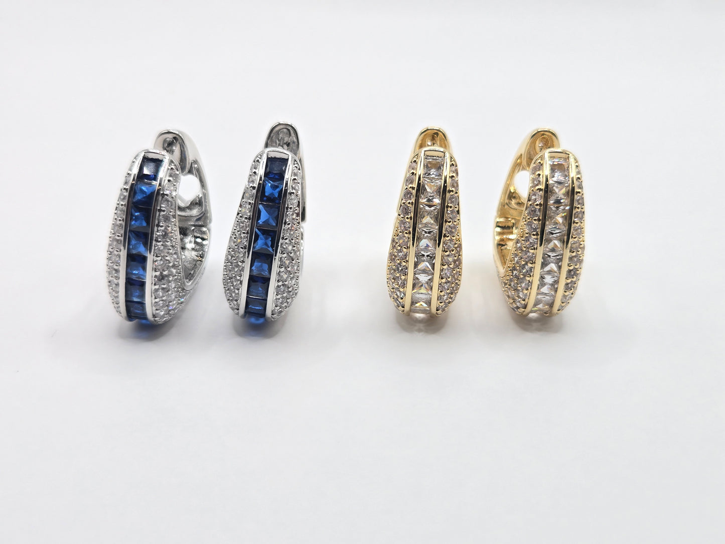 Double-Tone Crystal Huggie Hoop Earrings