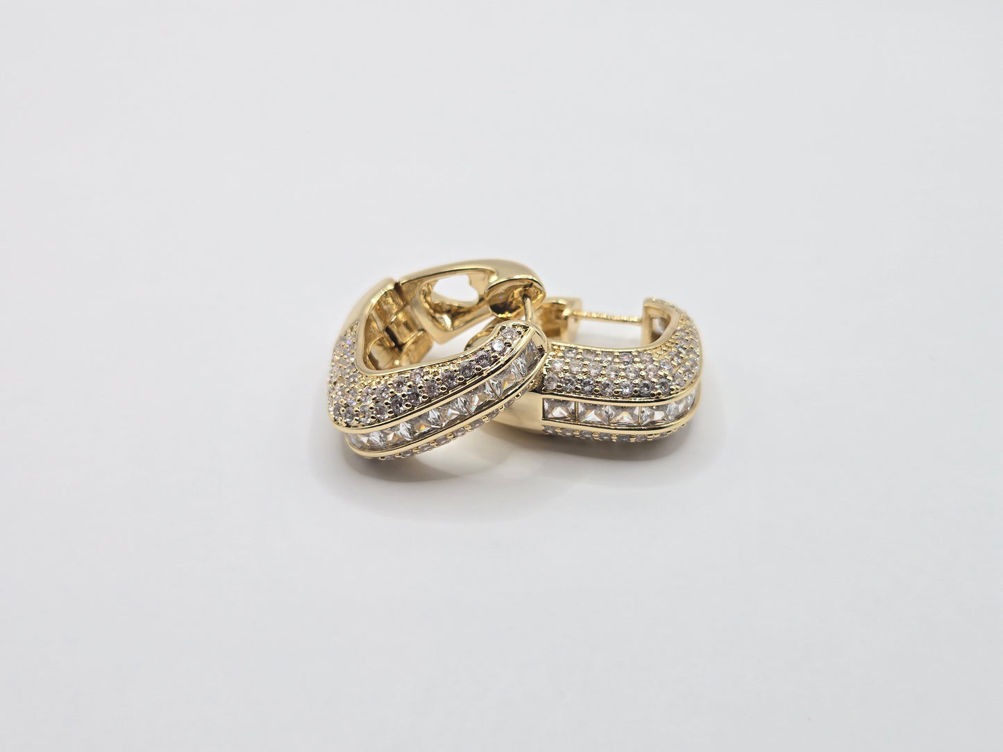 Double-Tone Crystal Huggie Hoop Earrings