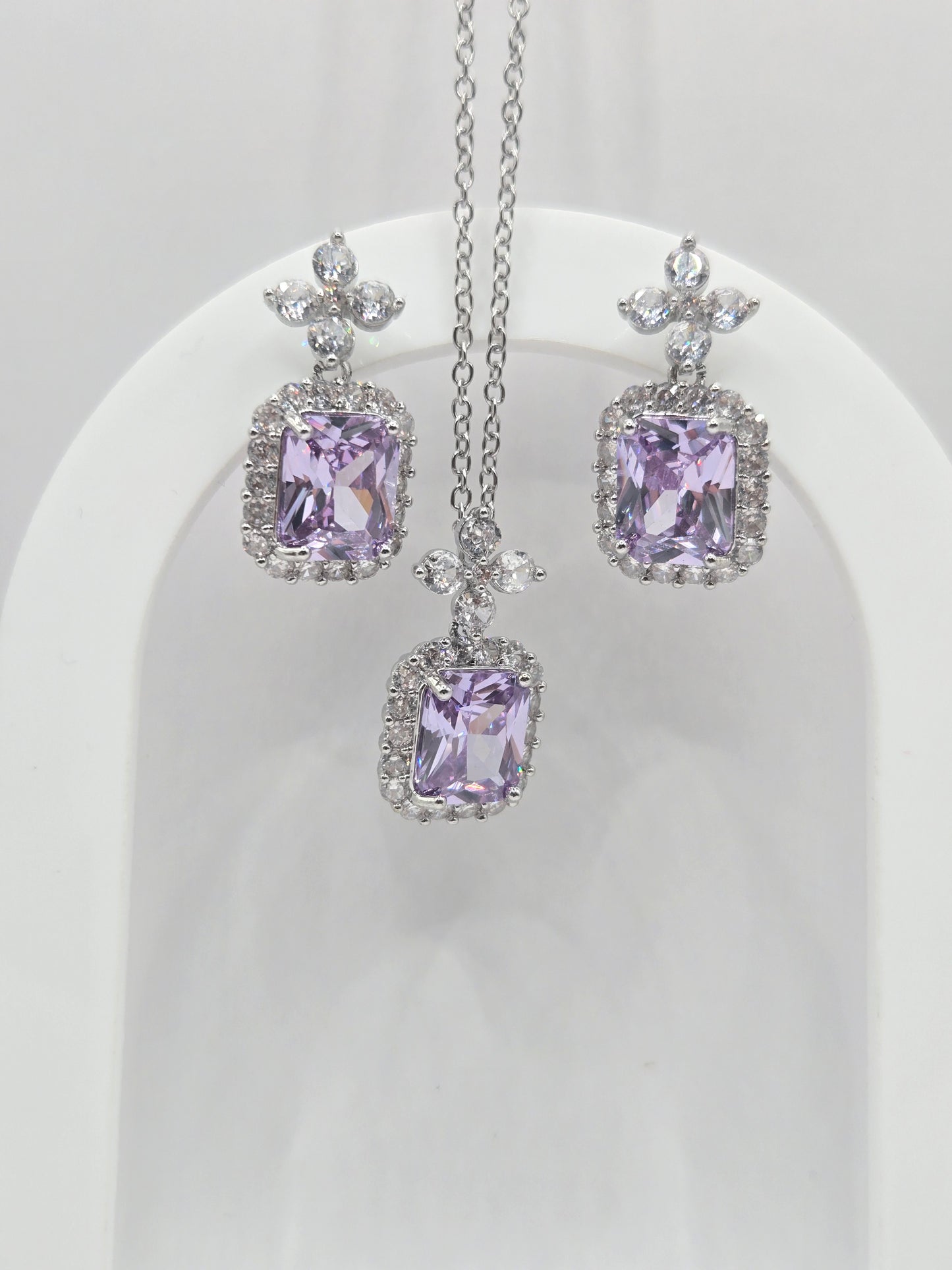 Radiant Cut Crystal Halo Pendant Set