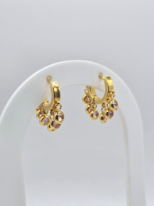Gold Huggie Hoop Earrings With Dangle Charm