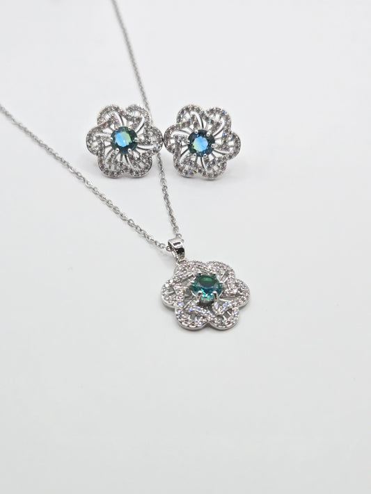 Stunning Floral Teal Pendant Set