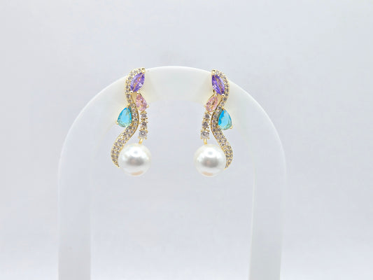 Multi-color Crystal & Pearl Drop Earrings