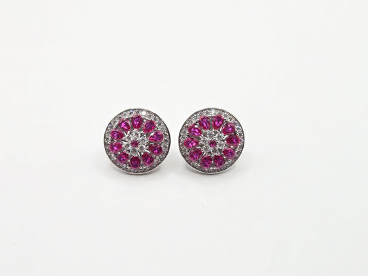 Radiant Ruby & Cubic Zirconia Floral Cluster Stud Earrings