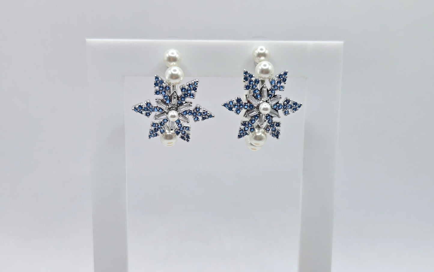 Blue Snowflake & Pearl Statement Hoop Earrings