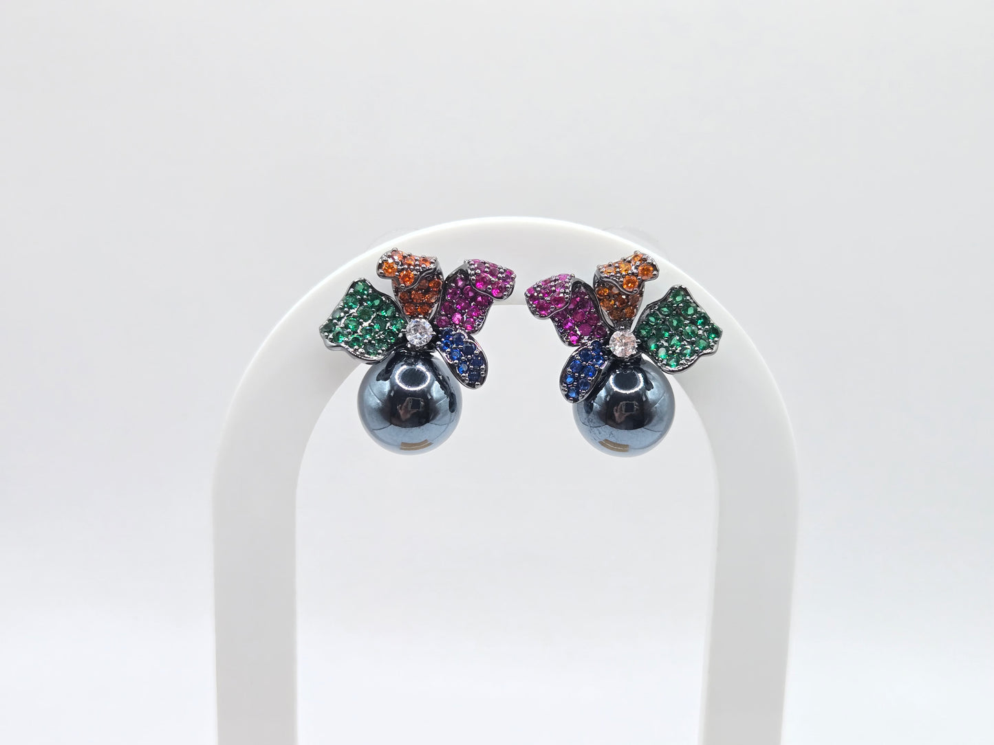 Statement Multicolor Crystal & Pearl Cluster Earrings