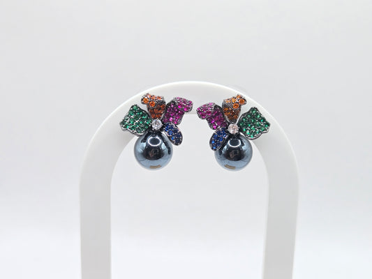 Statement Multicolor Crystal & Pearl Cluster Earrings