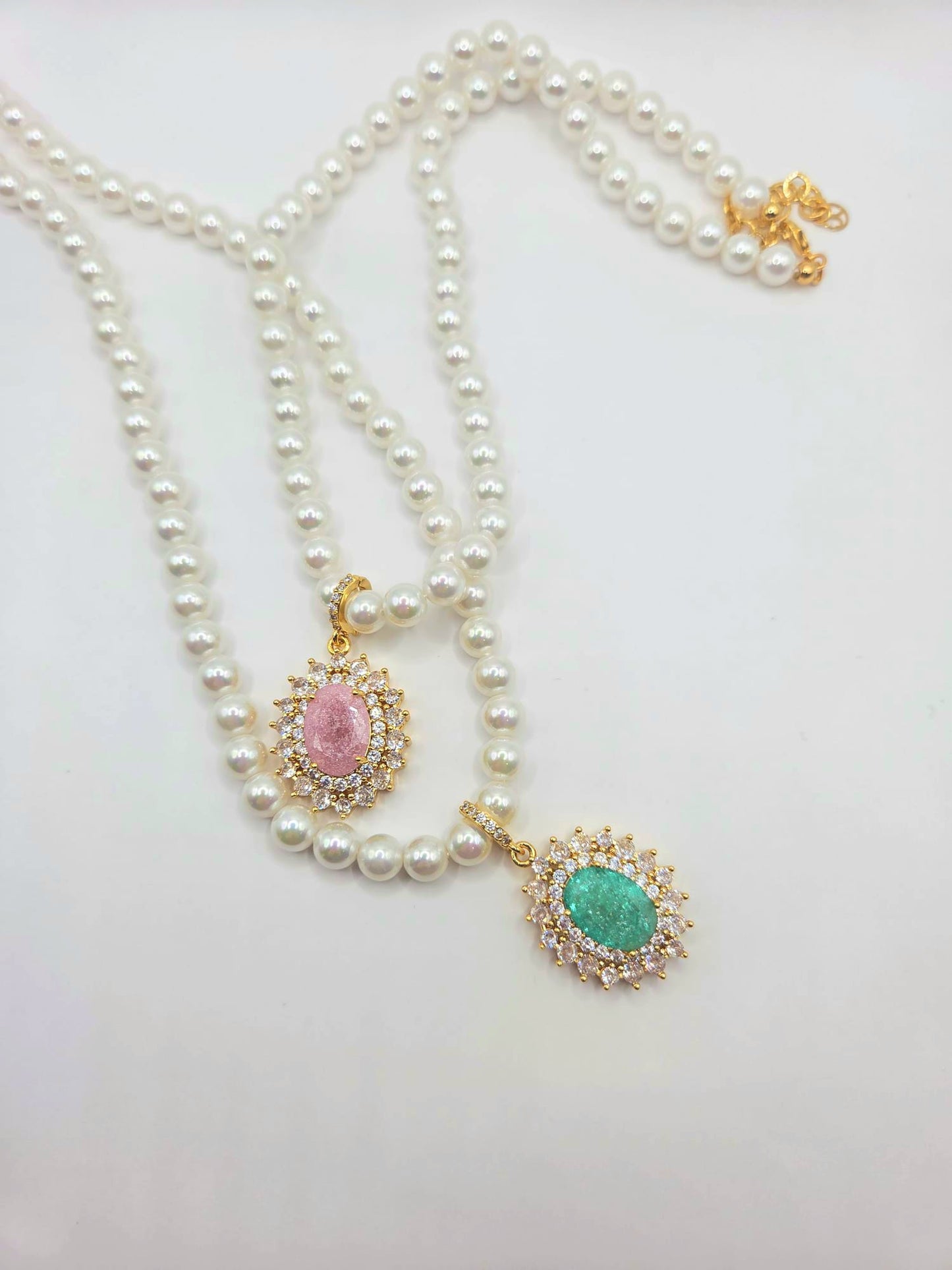 Pearl & Gemstone Statement Pendant Set