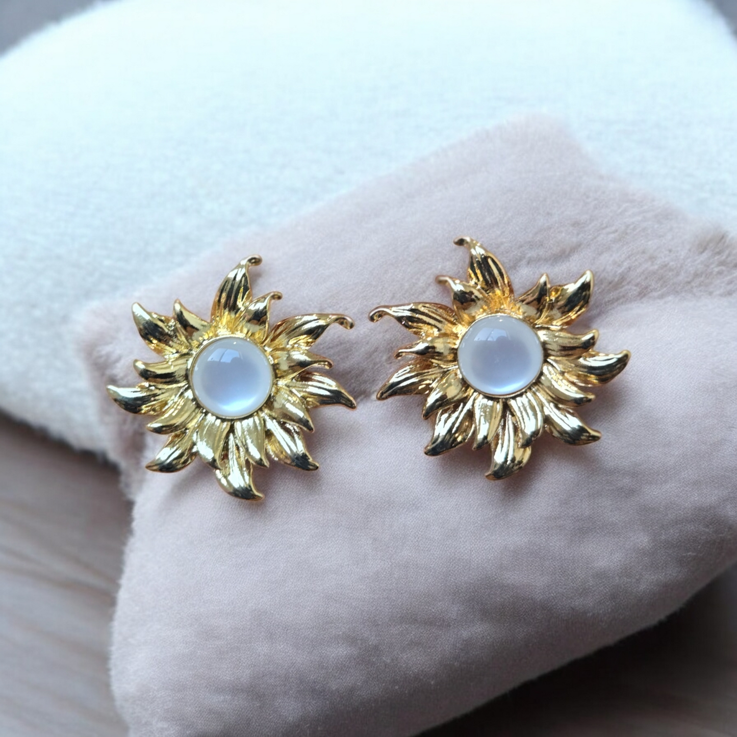 Premium Moonstone Flower Golden Stud
