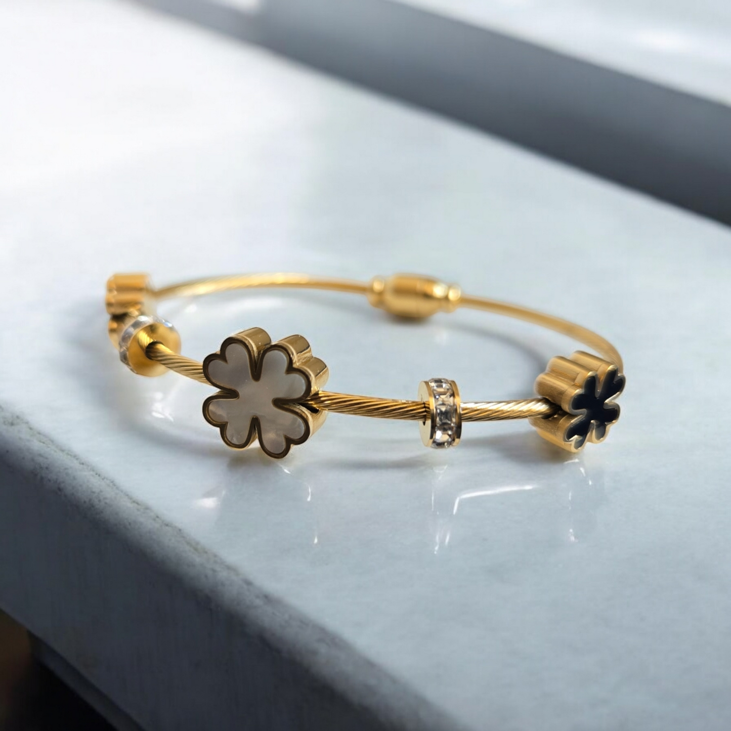 White Black Clover Bracelet