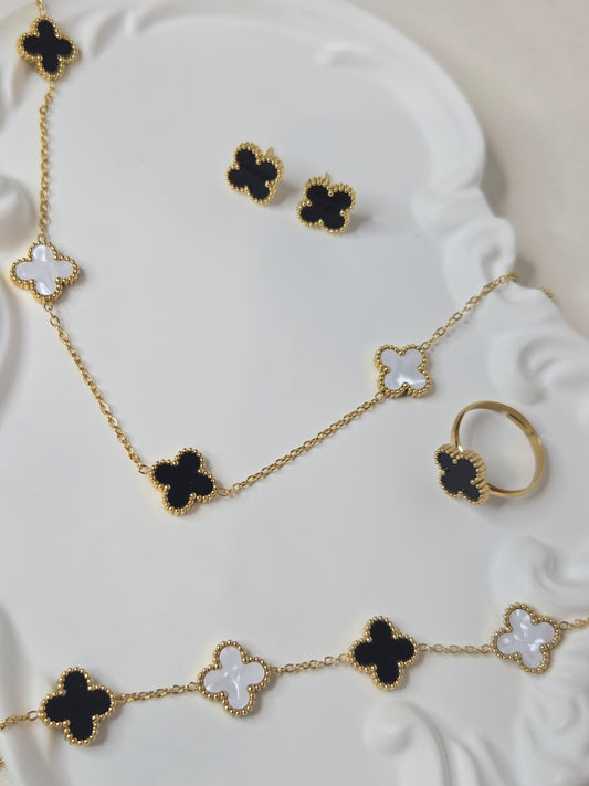 Black White Clover Four Piece Pendant set