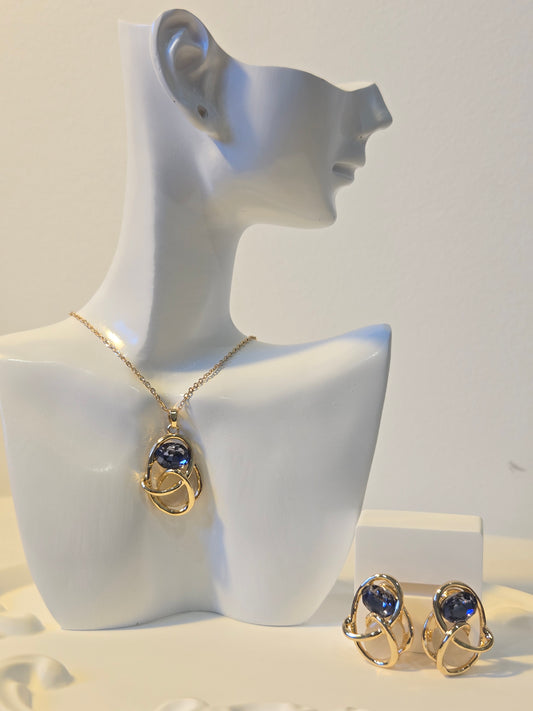 Blueberry Statement Necklace Earrings Pendant Set