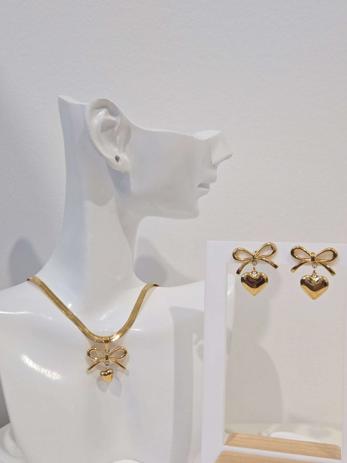 Heart Bow Snake Chain Pendant set