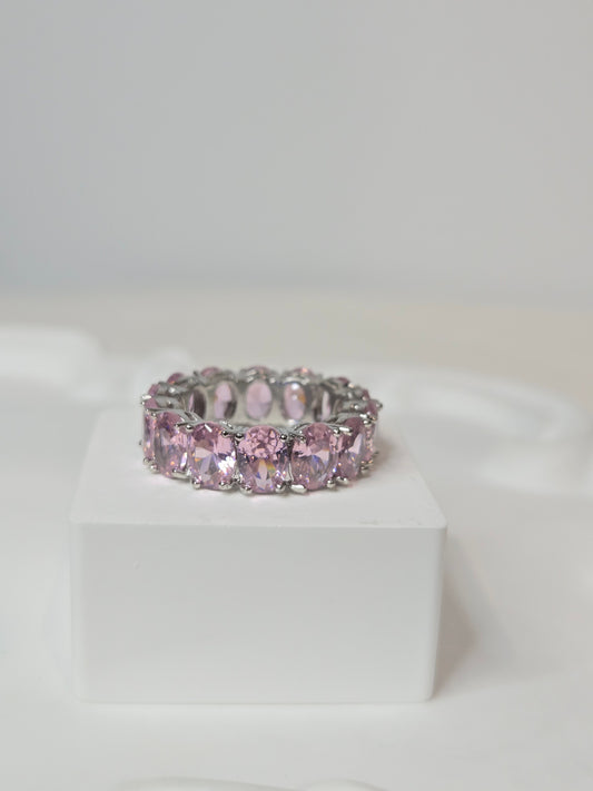 Baguatte cut style Pink Crystal Band Ring