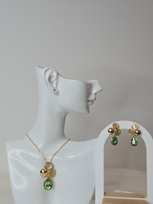 Multi-Green Locket Earrings Stunning Pendant set