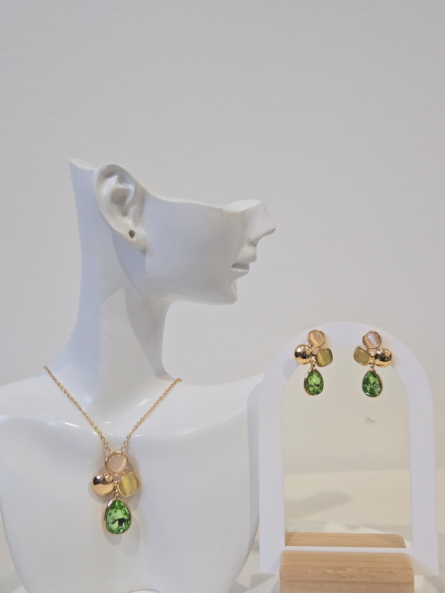 Multi-Green Locket Earrings Stunning Pendant set