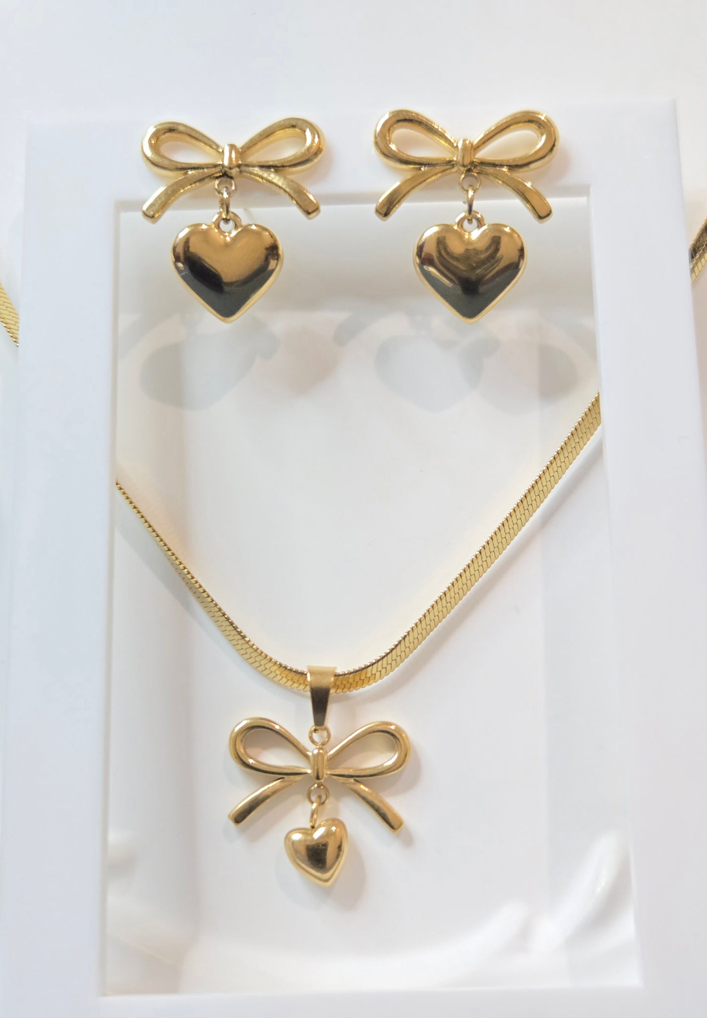 Heart Bow Snake Chain Pendant set