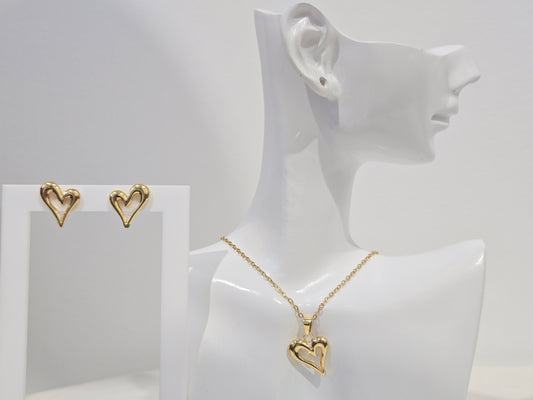 Heart Locket Earrings Necklace Pendant set