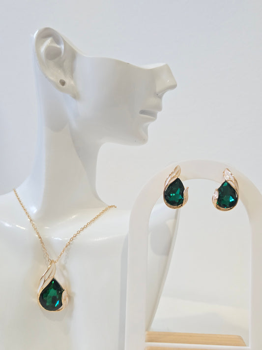 Emerald Green Locket Earrings Pendant Set