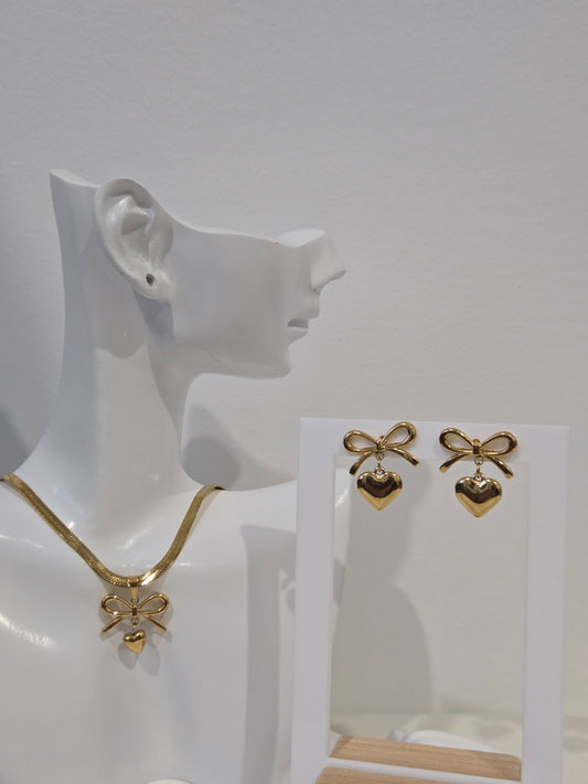 Heart Bow Snake Chain Pendant set